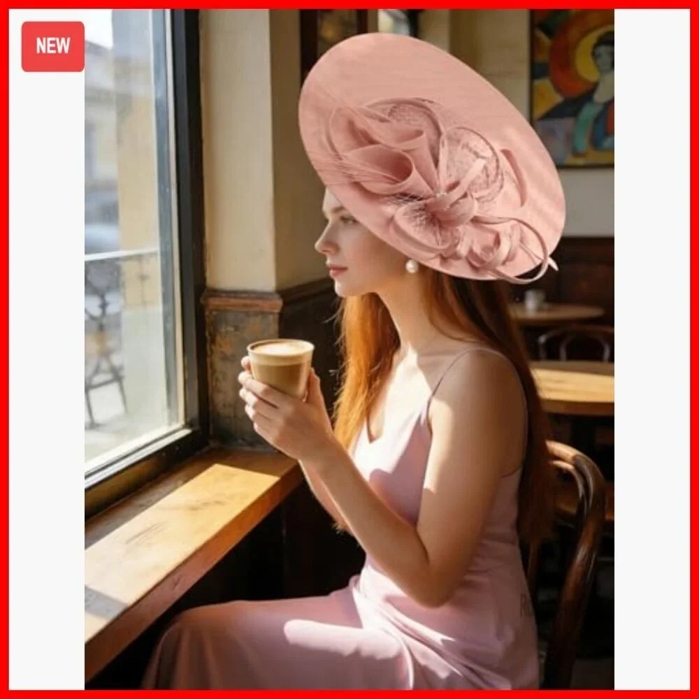 Elegant Fascinator Hat with Flower Feathers Headband for Wedding Derby Party